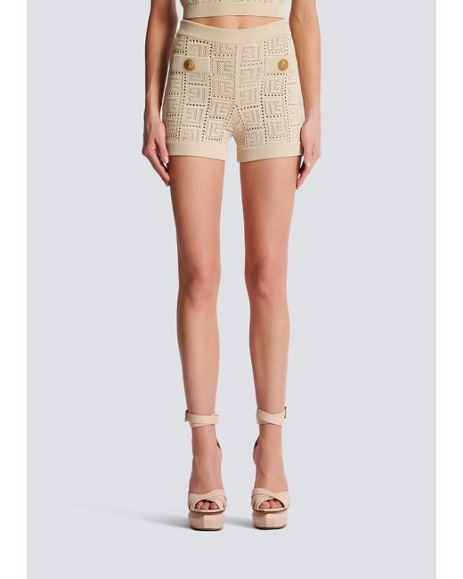 Balmain Natural Monogram Knitted Shorts