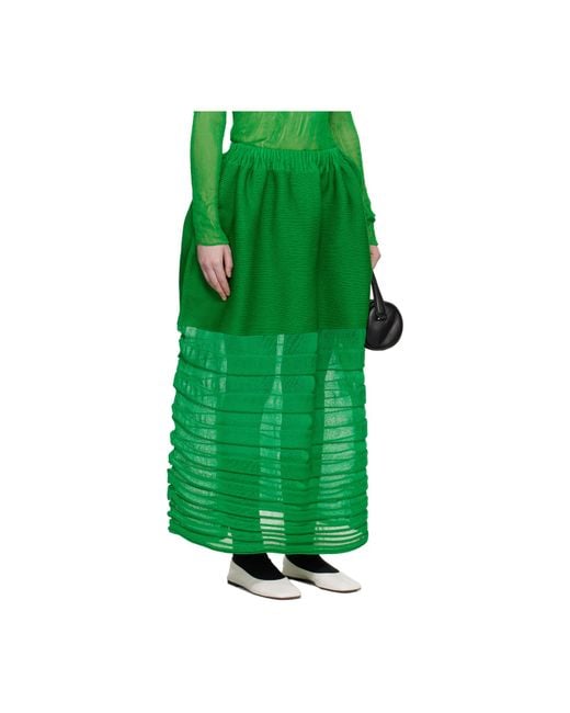 Issey Miyake Green Ribbed Knit Midi Skirt