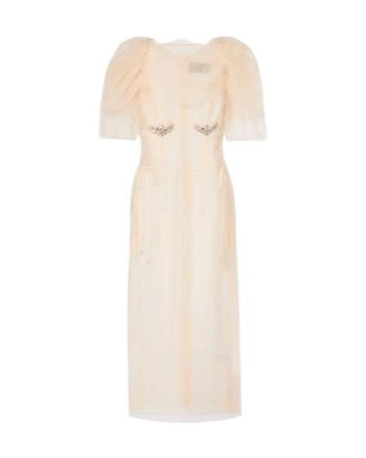 Simone Rocha Natural Embellished Ruched Mesh Midi Dress