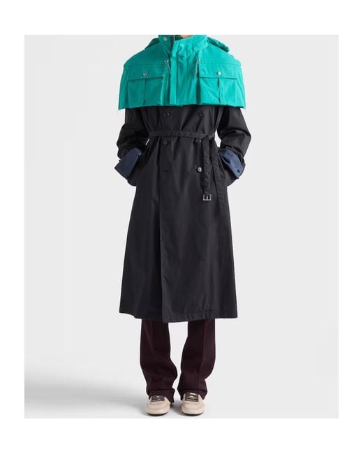 Prada Blue Hooded Pocket Cape for men