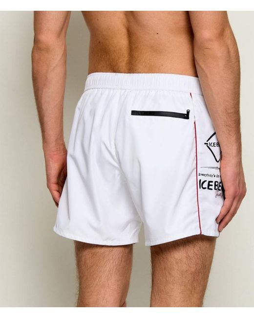 Iceberg White Logo Print Swim Shorts for men