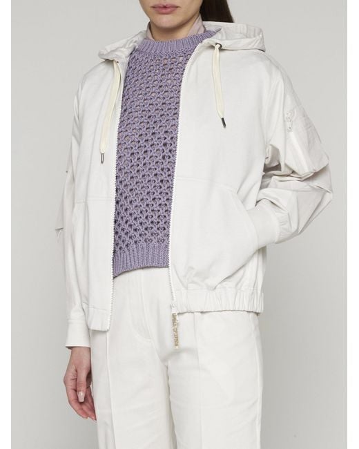 Brunello Cucinelli White Jersey-Knit Drawstring Zipped Hoodie