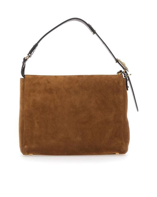 Etro Brown Logo-Plaque Suede Shoulder Bag