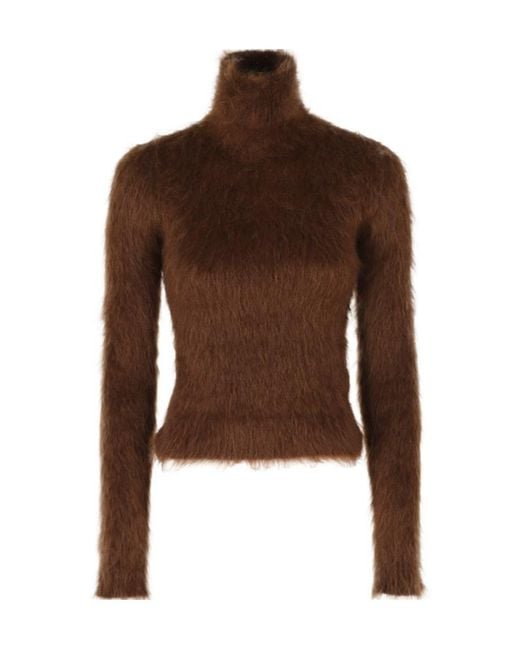 Dondup Brown Brushed-Effect Roll-Neck Sweater