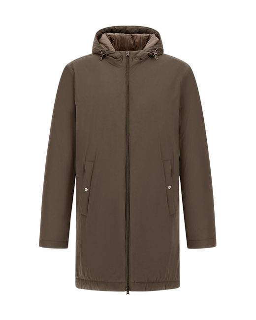 Herno Brown Zip-Up Hooded Parka for men