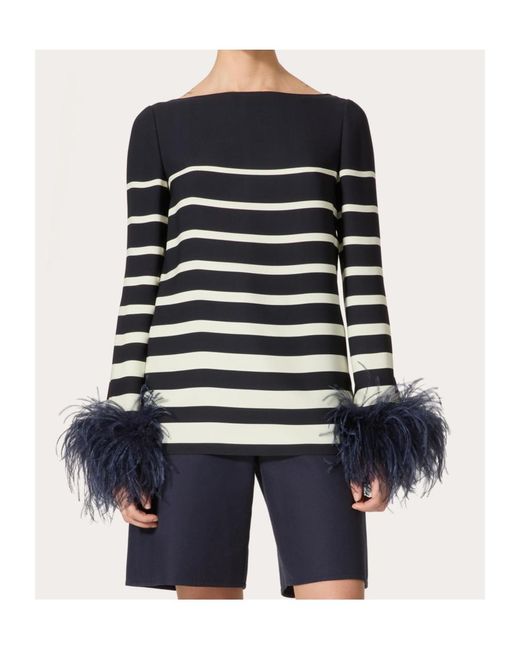 Valentino Black Striped Feather Detailed Top