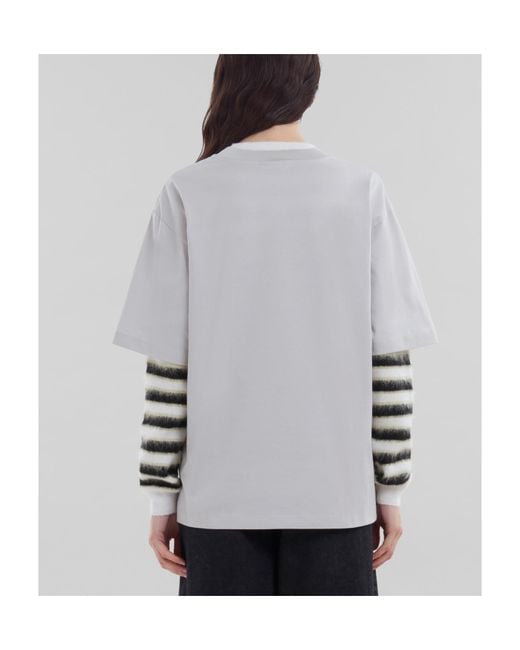 Marni Gray Logo Printed Crewneck T-Shirt