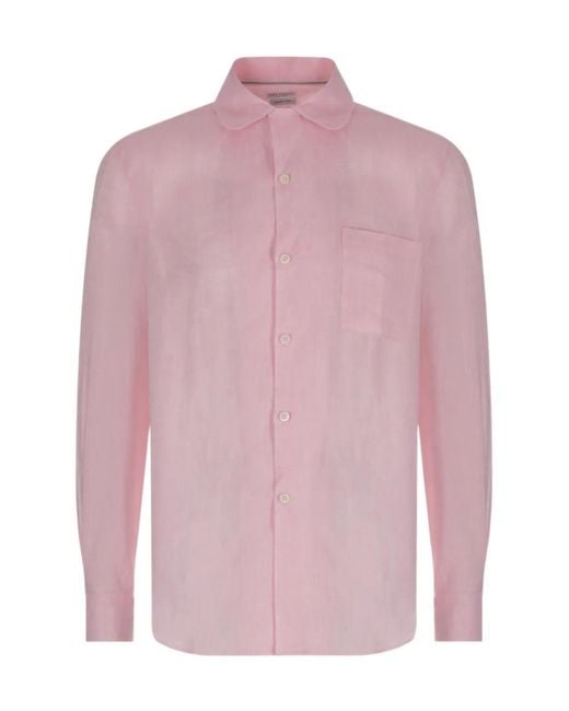 Brunello Cucinelli Pink Linen Shirt for men