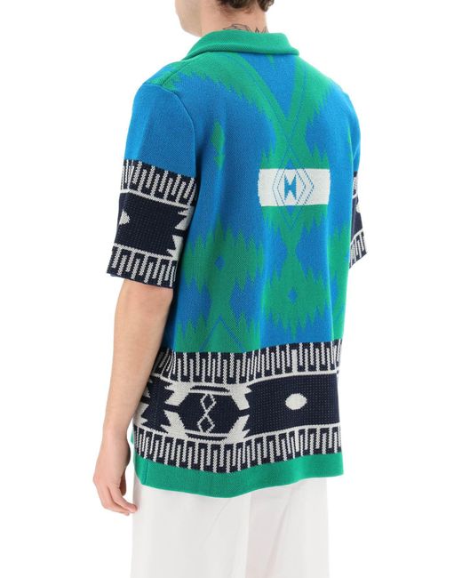 Alanui Blue Graphic Printed Buttoned Shirt for men