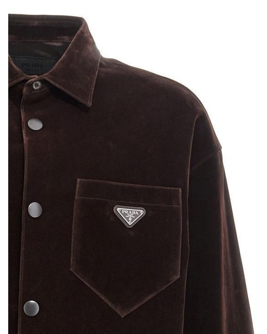 Prada Black Logo Plaque Button-Up Shirt for men