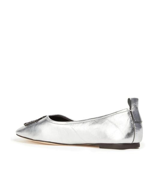 Tory Burch White Metallic Leather Ballet Flats