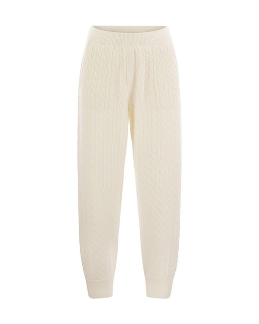 Brunello Cucinelli Natural Cable-Knit Straight Leg Trousers