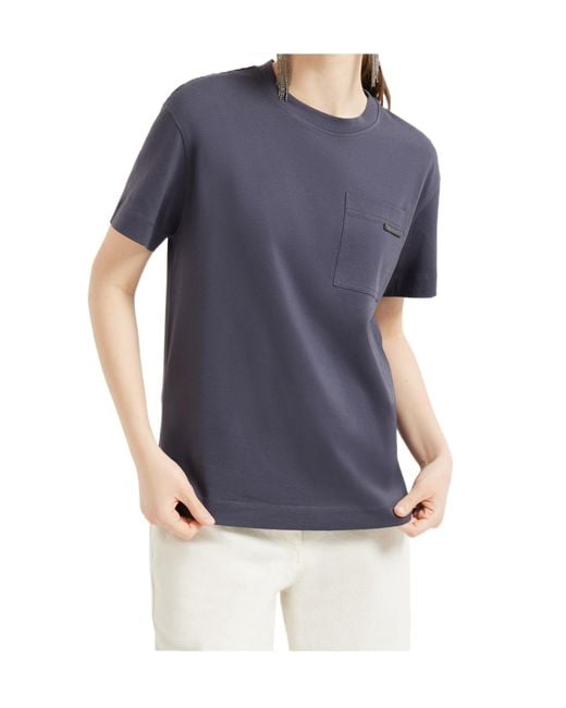Brunello Cucinelli Black Cotton Jersey T-Shirt With Shiny Tab