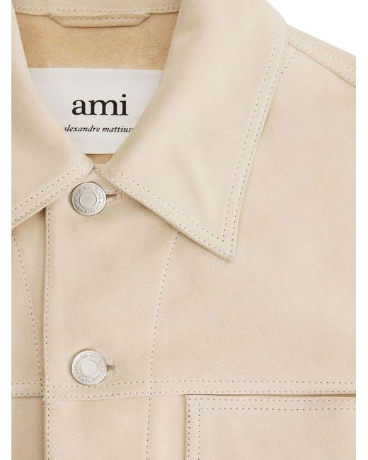 AMI Natural Suede Buttoned Shirt Jacket for men