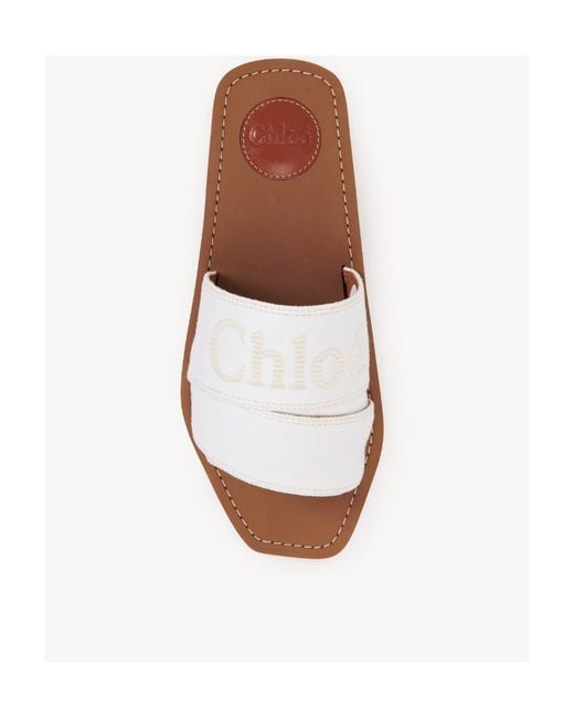 Chloé White Woody Logo-Embroidered Slides