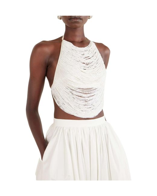 Cult Gaia White Silk-Blend Satin Tank