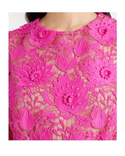 Oscar de la Renta Pink Floral Lace Midi Dress