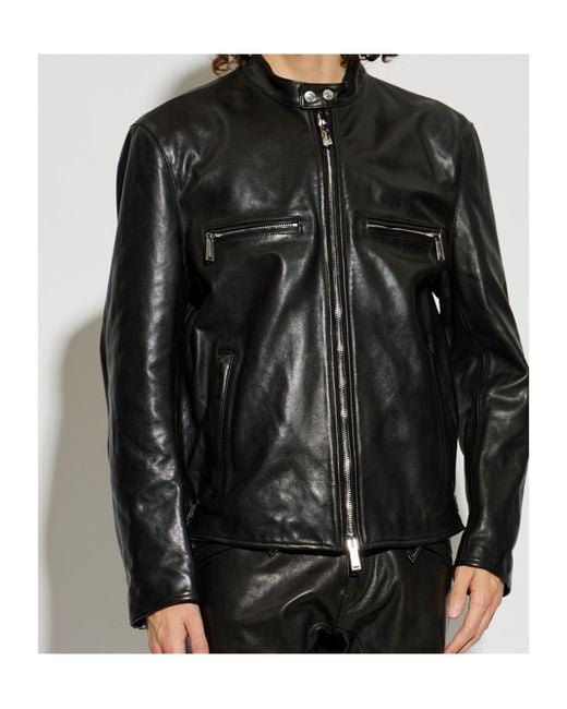 DSquared² Black Long Sleeve Leather Jacket for men
