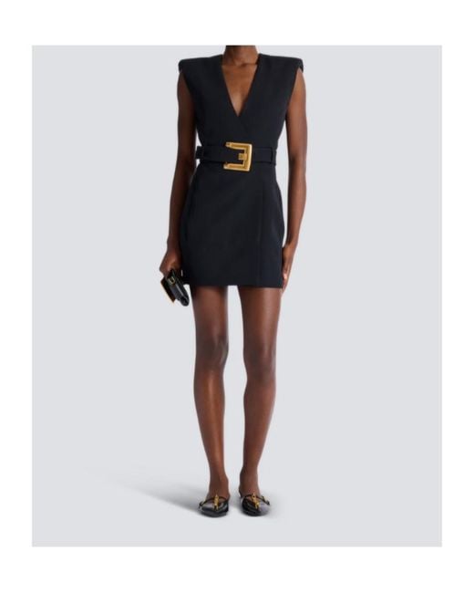 Balmain Black Belted Wrap Dress