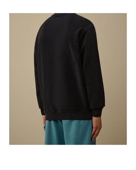 C P Company Black Brushed Emerized Diagonal Fleece Crewneck Sweatshirt for men