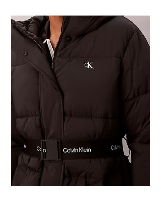 Calvin Klein Black Logo Belt Hooded Puffer Jacket