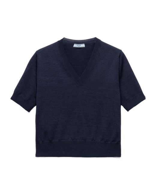 Prada Blue V-Neck Knitted Top