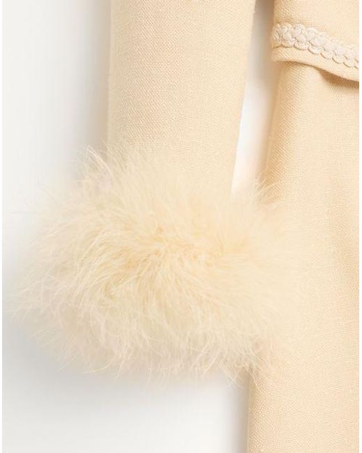 Valentino Natural Feather Detailed Long-Sleeved Mini Dress
