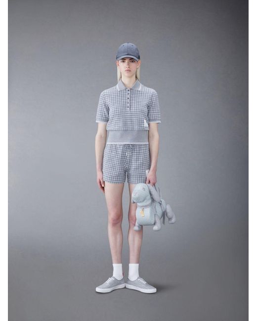 Thom Browne Blue Checked Tweed Drawstring Shorts