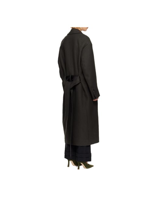 AMI Black Wool Pleated Double-Breasted Coat