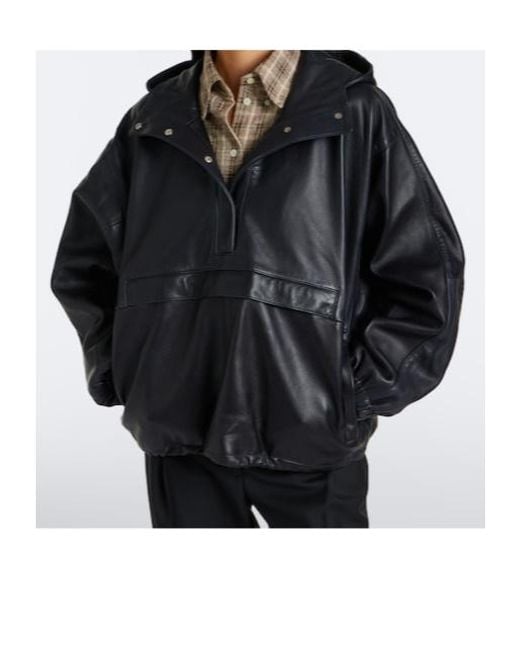 Rohe Black Hooded Oversized Leather Jacket