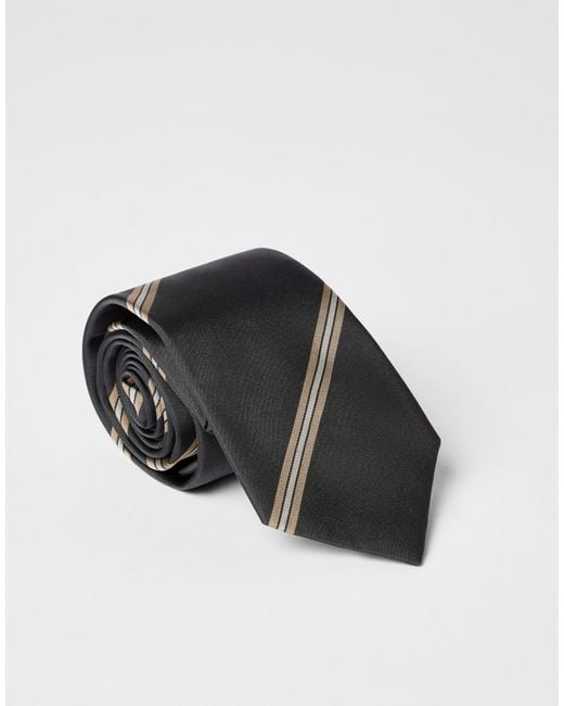 Brunello Cucinelli White Striped Silk Tie for men