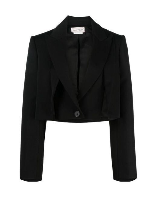 McQueen Black Cropped Knit Tailored Jacket