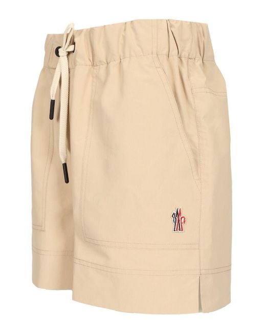 Moncler Natural Grenoble Logo Patch Drawstring Shorts