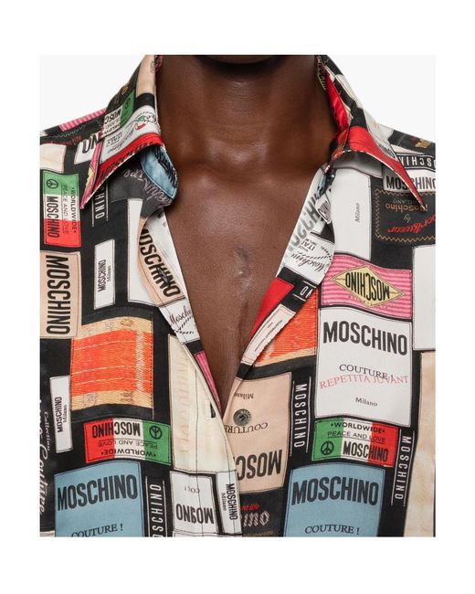 Moschino Red Logo-Print Silk Shirt