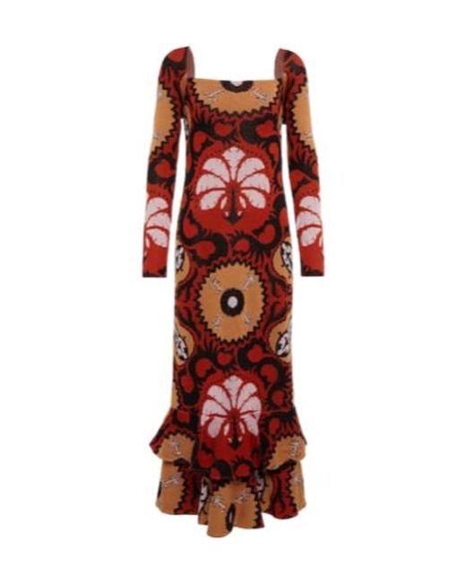 Johanna Ortiz Red Artful Dream Cotton Midi Dress