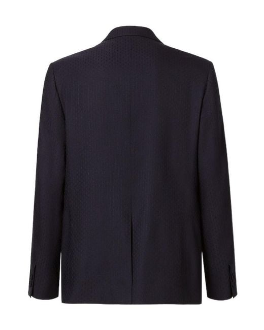 Fendi Blue Single-Breasted Textured Blazer for men