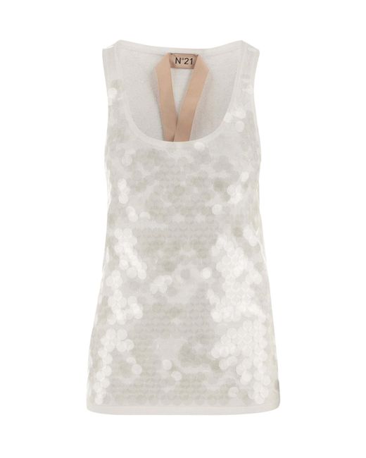 N°21 White Round-Necked Sequined Vest