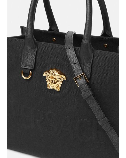 Versace Black Medusa Logo Embossed Tote Bag