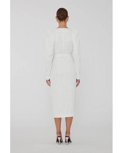 ROTATE BIRGER CHRISTENSEN White V-Neck Sequined Midi Wrap Dress