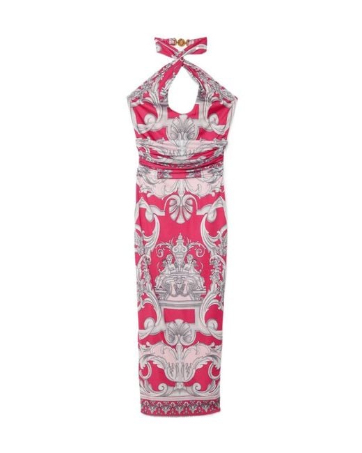 Versace Pink Baroque Pattern Cut-Out Sleeveless Dress