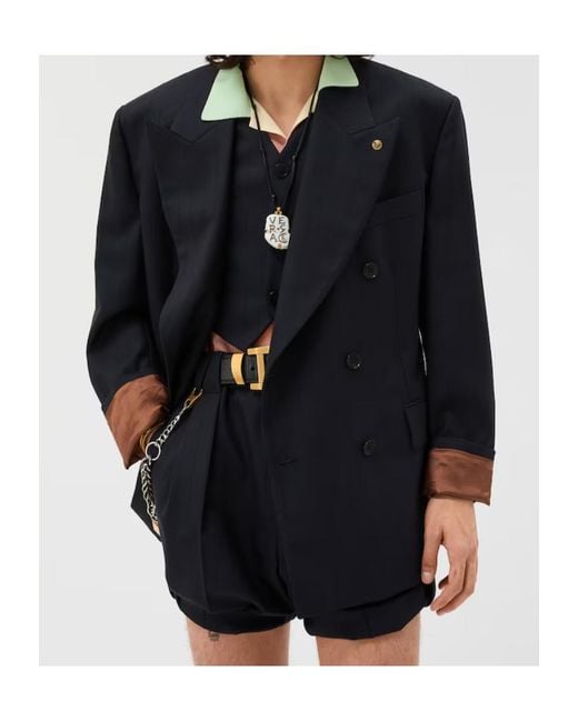 Versace Blue Pinstripe Boxy Blazer for men