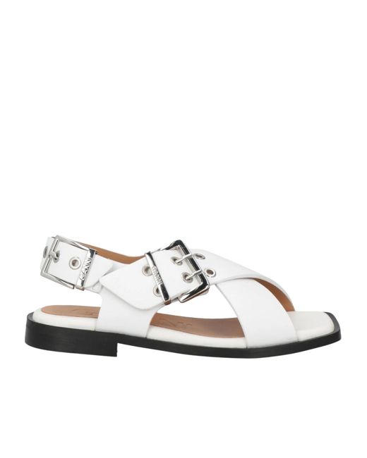 Ganni White Solid-Color Back-Button Sandals
