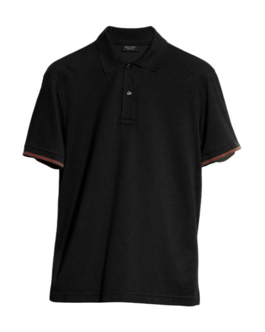 Gucci Black Silk Jersey Polo Shirt With Web for men