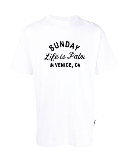 Palm Angels White Sunday Logo-Print T-Shirt for men