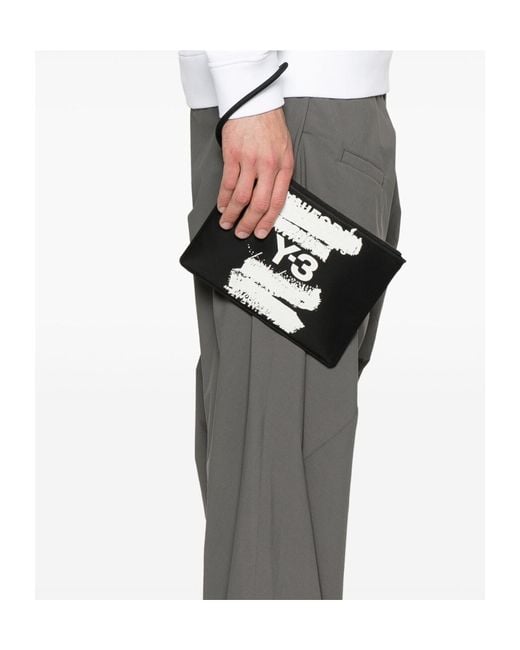 Y-3 Black Graphic Printed Pouch for men