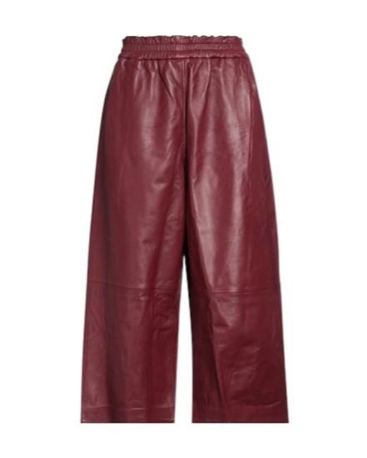 Marni Red Solid-Color Leather Wide-Leg Pants