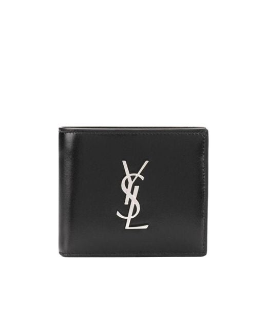 Saint Laurent Black Monogram Logo Plaque Bi-Fold Wallet for men