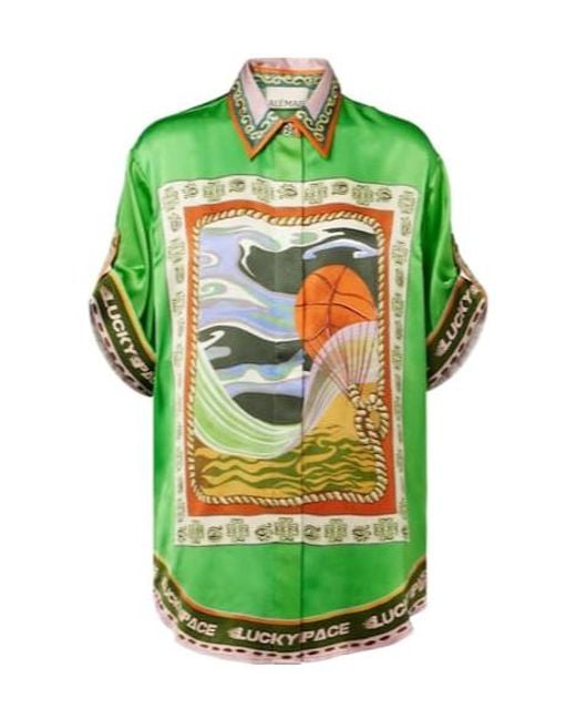 ALÉMAIS Green Lucky Pace Printed Silk Shirt