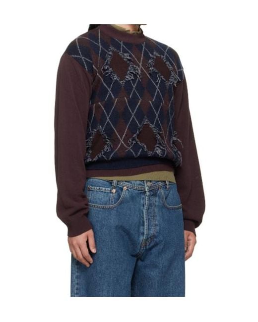 Magliano Blue X 247 Uncle Distressed Argyle-Intarsia Sweater for men