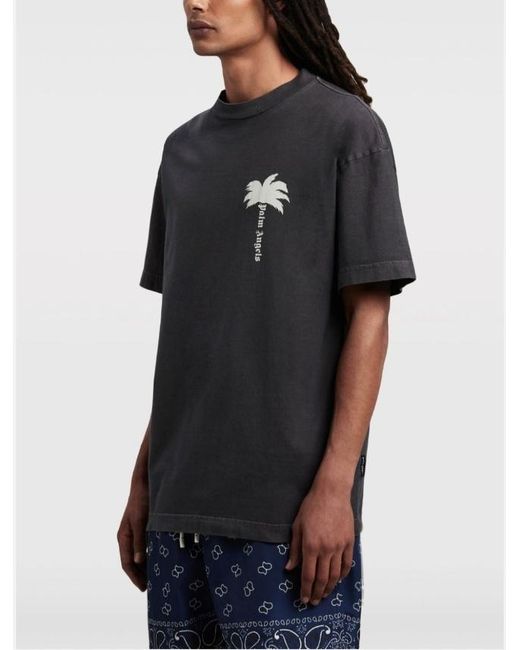 Palm Angels Black Palm Tree Printed Crewneck T-Shirt for men